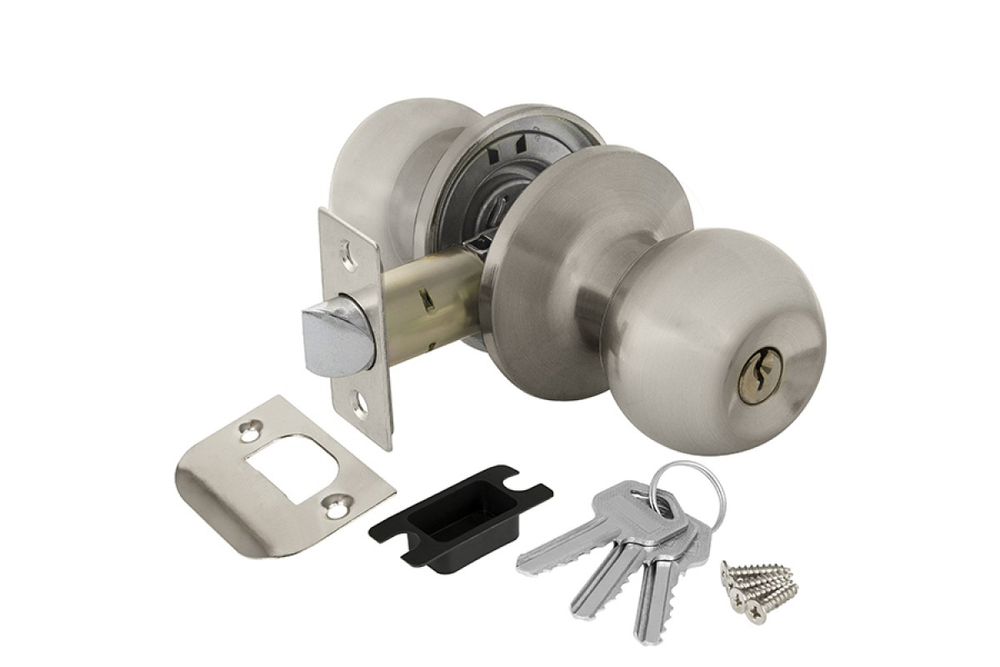 Замок шар Никель матовый с ключом,фиксатором 6082 SN-E