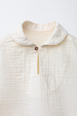 ZARA РУБАШКА ИЗ ТКАНИ БАМБУЛА, ЭКРЮ
