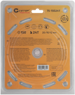 Диск пильный по дереву с тефлоновым покрытием 24Т, CUTOP Profi plus, 150 х 1,3/2,0 х 20/16/12 мм 75-15024Т