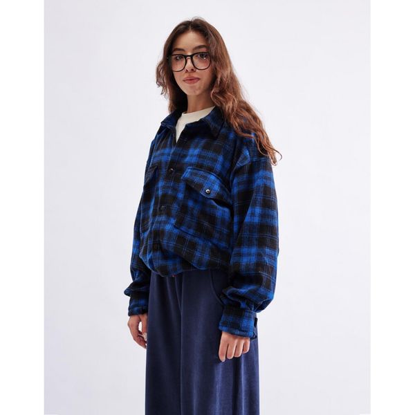 Рубашка с шерстью клетка синяя - фото 7