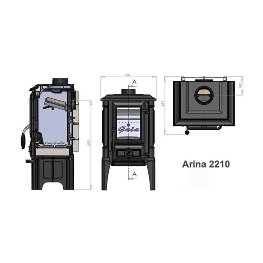 GUCHA Печь-камин чугунная ARINA - 2210 (Высокая)