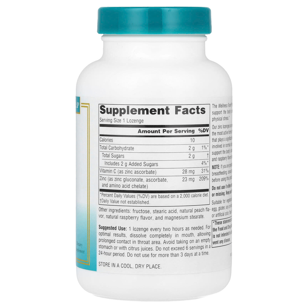 Source Naturals, Wellness, леденцы с цинком ™, персик и малина, 23 мг, 60 пастилок