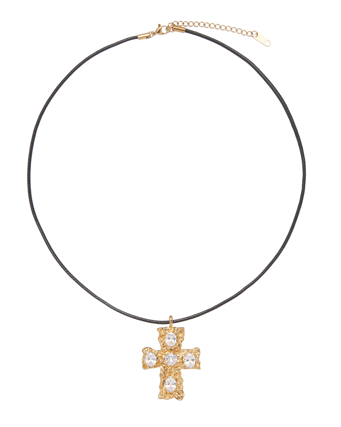 Подвеска золотой крест в камнях на шнурке