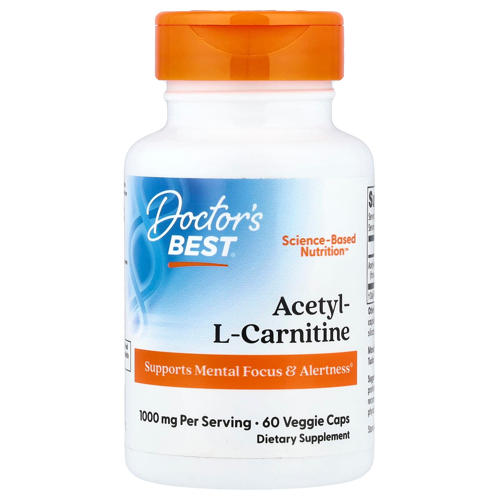 Doctor's Best, ацетил-L-карнитин, 60 растительных капсул (500 мг в 1 капсуле)