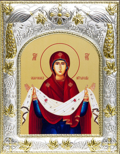 Серебряная икона Божья Матерь Покров 18x14см