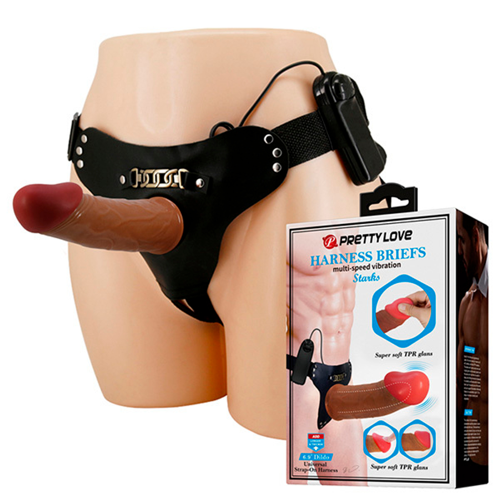 Мужской коричневый вибрострапон на трусиках Pretty Love Harness Briefs Starks BW-022096Z