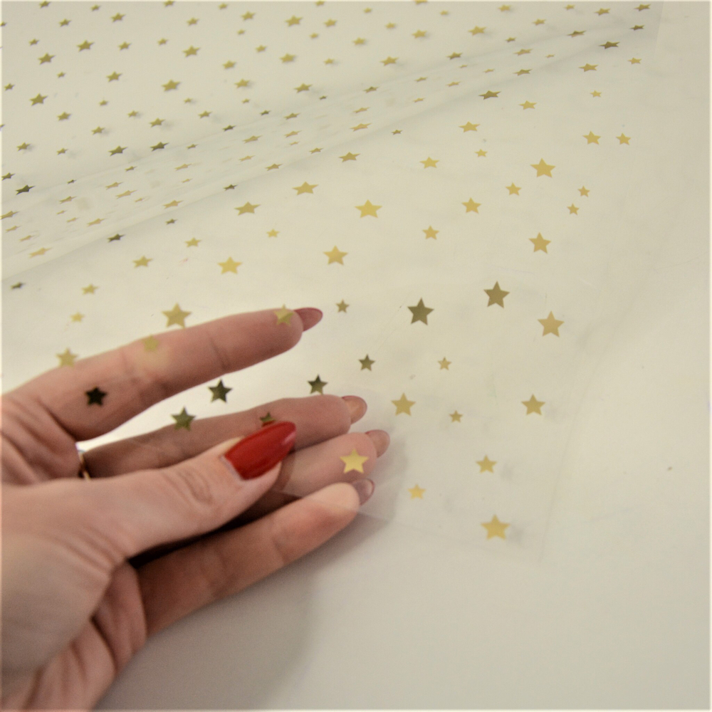 Ацетатный лист с фольгированием Золотые Звезды 30,5х30,5 см