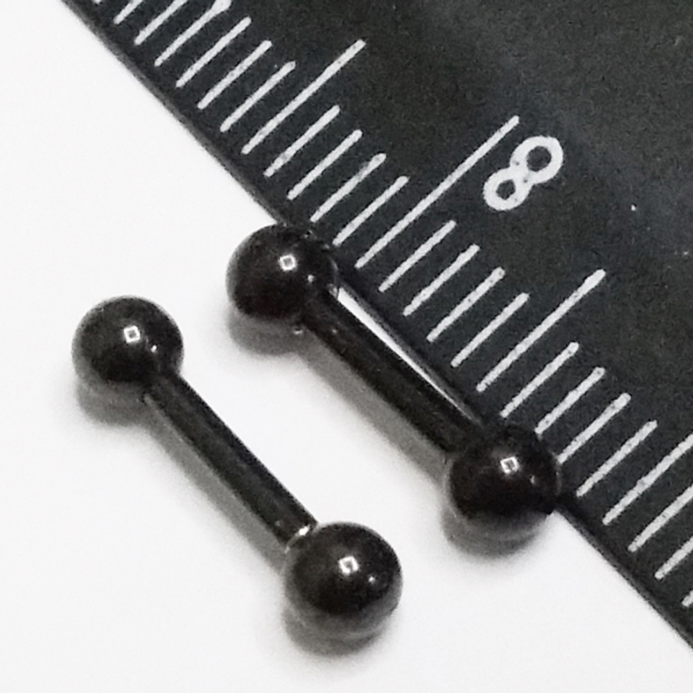 Микроштанга 6 мм с шариками 3 мм, толщина 1,2 мм. Медицинская сталь, титановое покрытие ( черная) 1 шт.