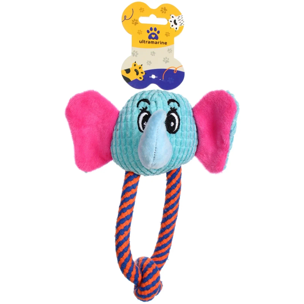 Игрушка для собак малых и средних пород «ЗООГРАД», слон с канатом, с пищалкой, 21*13см (лейбл)