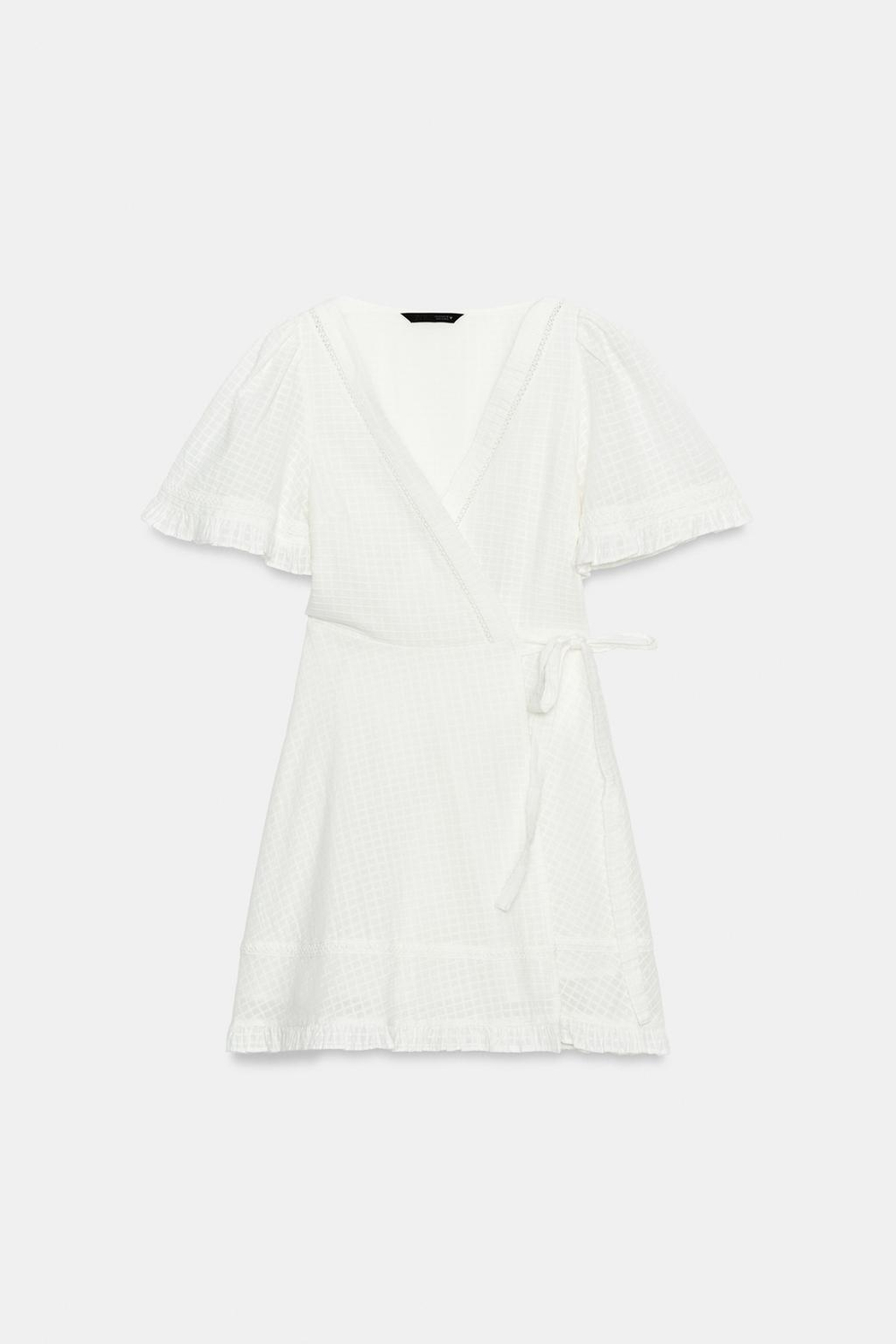 ZARA КОРОТКОЕ ПЛАТЬЕ С ЗАПАХОМ ИЗ РЕЛЬЕФНОЙ ТКАНИ, ЖЕЛТОВАТО-БЕЛЫЙ