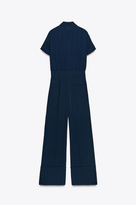 ZARA ДЛИННЫЙ КОМБИНЕЗОН ИЗ КРЕПА, МОРСКОЙ СИНИЙ