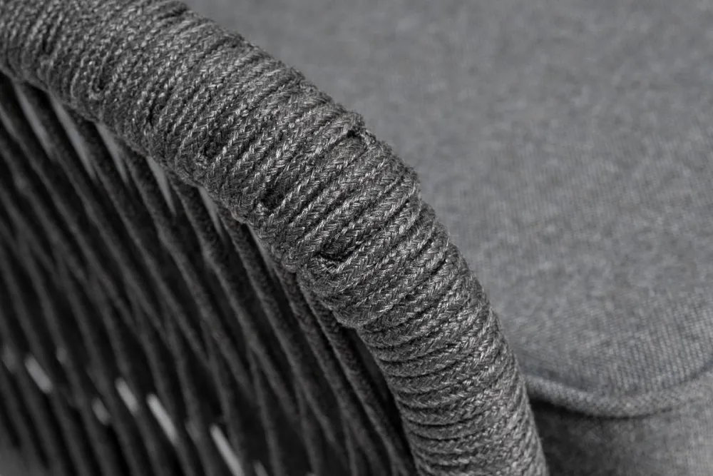 "Канны" диван модульный плетеный из роупа, каркас алюминий темно-серый (RAL7024) муар, роуп темно-серый круглый, ткань темно-серая 027