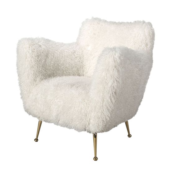 Белое кресло 5191 из ткани с длинным ворсом
