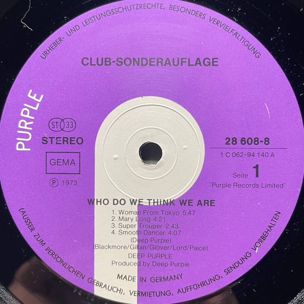 Deep Purple ‎– Who Do We Think We Are (Германия 1973г.) Club