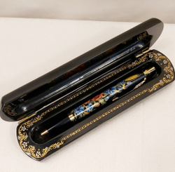 Ручка расписная  Паркер в шкатулке "Пшеница с маками" №3 с ручной росписью Палех
