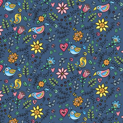 Crossbill birds wallpaper seamless pattern, vector illustration hand drawn