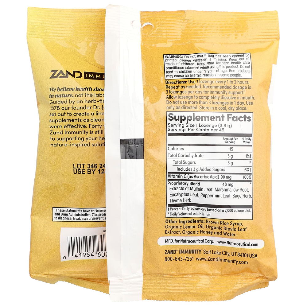 Zand, Immunity ™, леденцы с лимоном и медом, 45 пастилок
