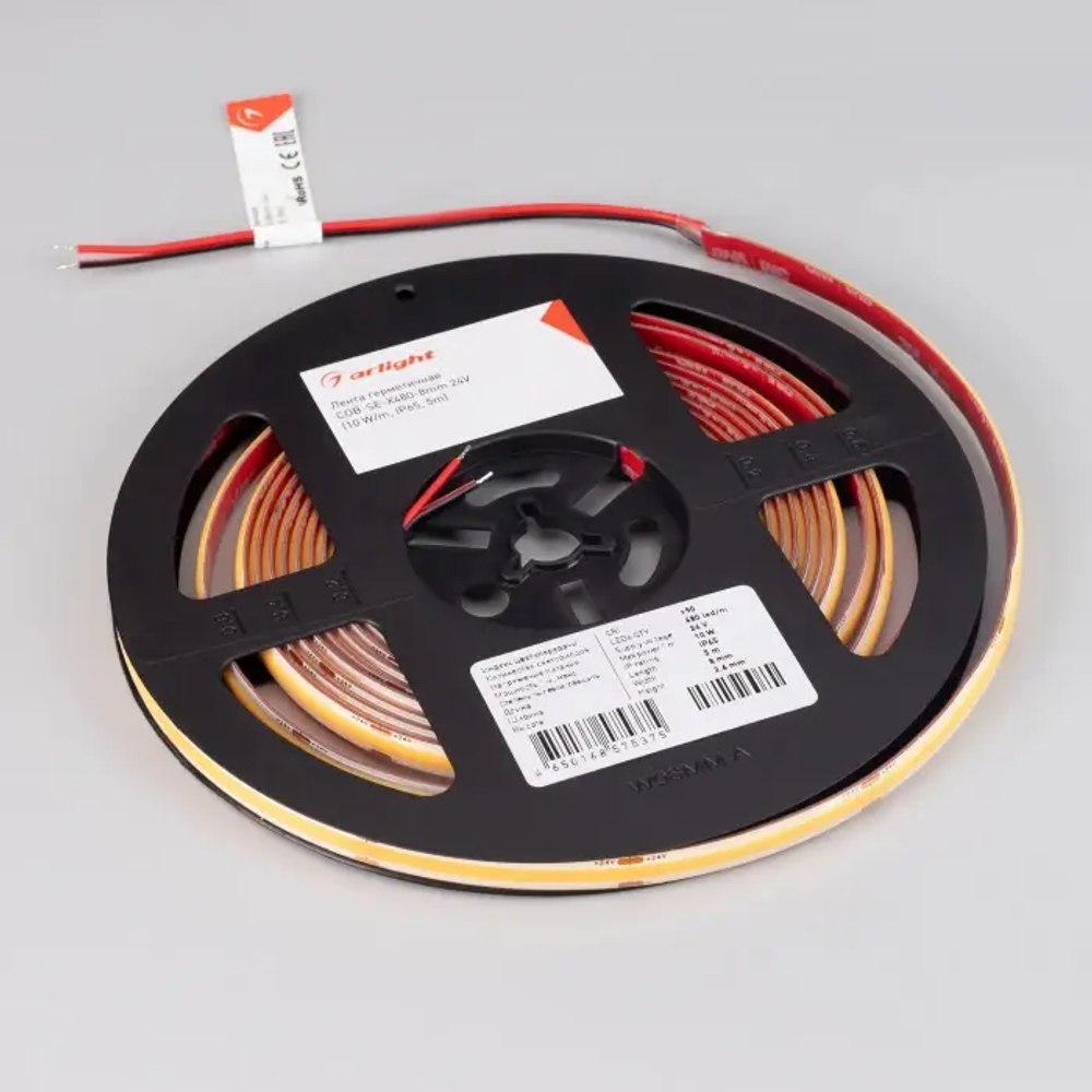 Светодиодная лента герметичная COB-SE-X480-8mm 24V White6000 (10 W/m, IP65, 5m) (Arlight, 5 лет) 045854