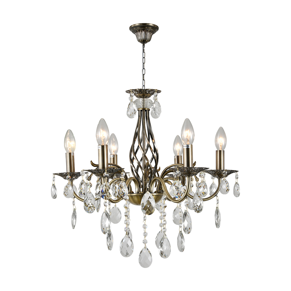 Люстра подвесная 6x40Вт E14, металл/хрусталь, античная бронза/прозрачный