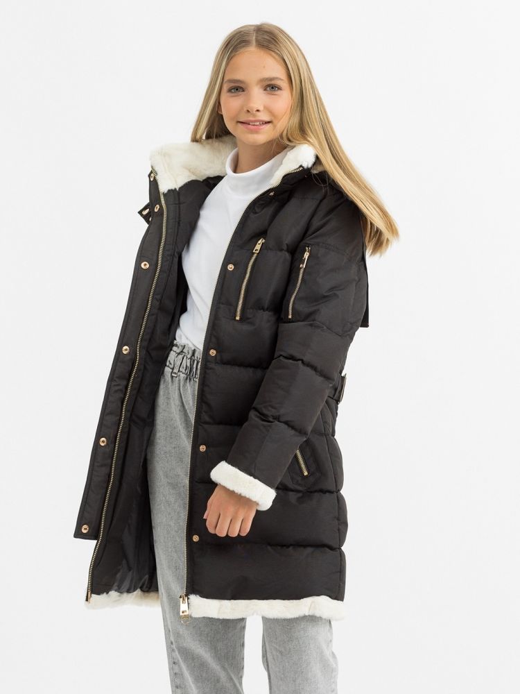 Черное стеганое пальто для девочки