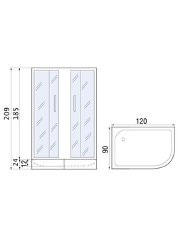 Душевое ограждение RIVER DON XL 120/90/24 МТ L Душевое ограждение без поддона 120х90х185 10000003376 Ассимметрия Правая или левая Хром матовый