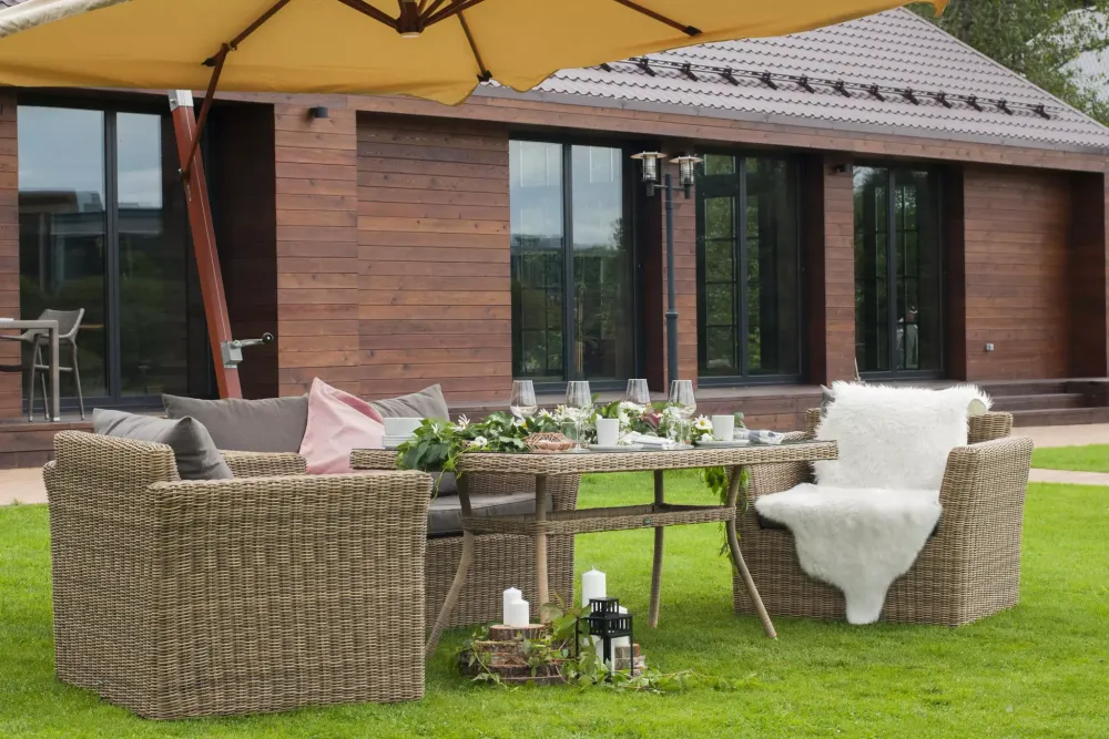 "Аффогато" обеденная группа из искусственного ротанга, цвет соломенный