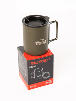 Термокружка со складными ручками и поилкой 400мл.TRC-137.12 TRAMP(оливковый)