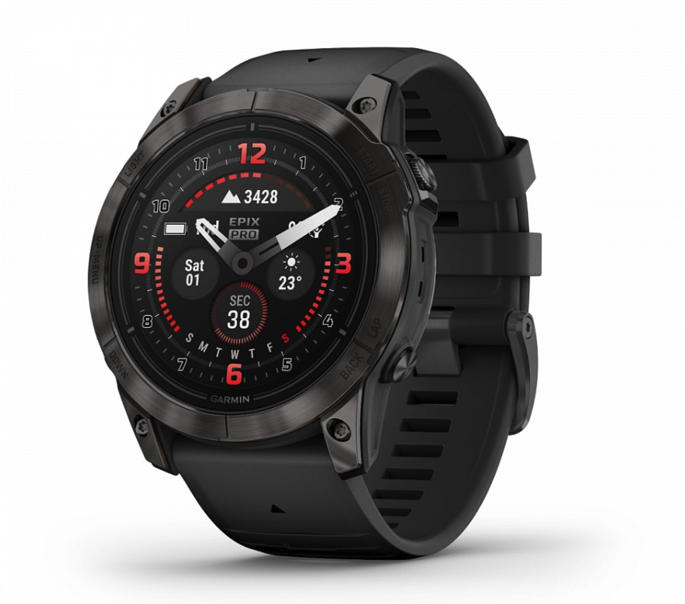 Смарт-часы Garmin Epix PRO (Gen 2) Sapphire Edition 51 мм, титановый угольно-серый, DLC, черный силиконовый ремешок (010-02804-01)