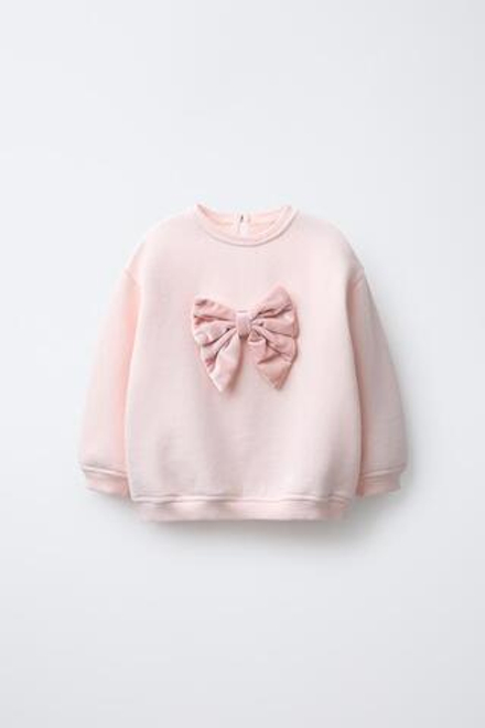 ZARA ТОЛСТОВКА С БАНТОМ ИЗ ВЕЛЬВЕТА, РОЗОВЫЙ