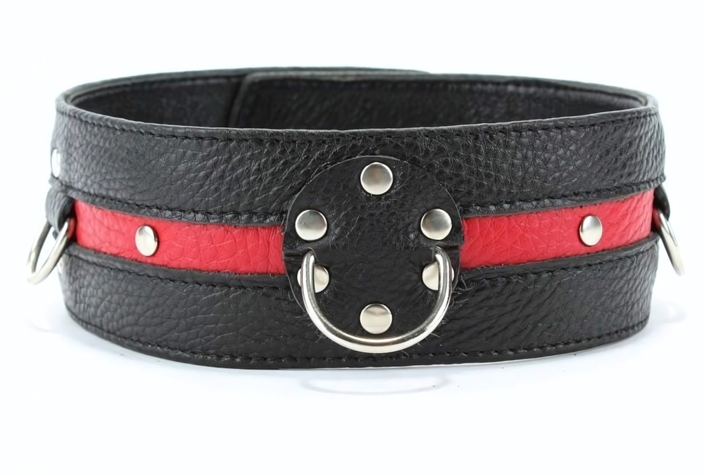Черно-красный кожаный ошейник увеличенного размера (Цвет: черный с красным)