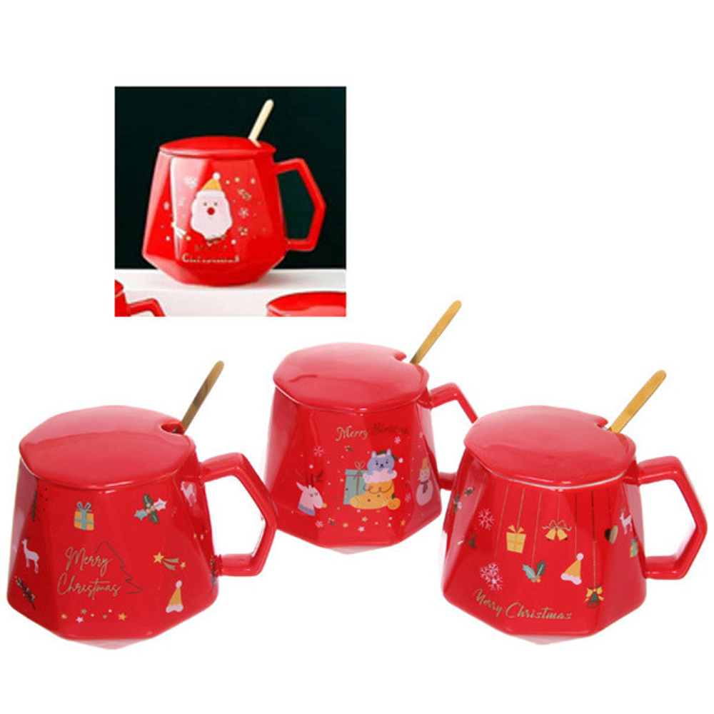 Кружка керамическая 350мл «С рождеством» с крышкой и ложкой