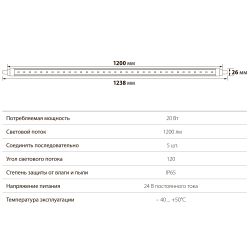 ULY-P61-20W-SCEP-K IP65 DC24V WHITE Светильник для птиц светодиодный линейный. 1250мм. c коннектором. Спектр для яйценоскости. TM Uniel