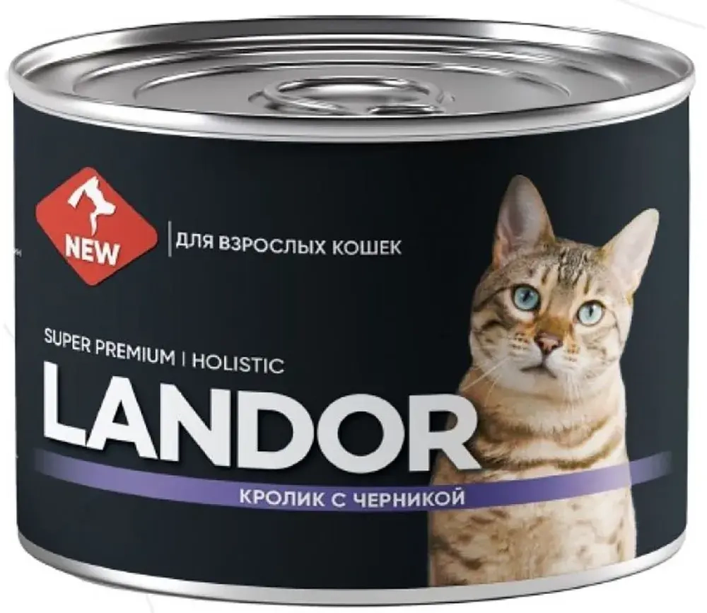 Влажный корм LANDOR для кошек Кролик с Черникой, 200г х 6 шт