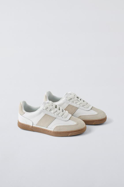 ZARA КОЖАНЫЕ КРОССОВКИ, БЕЛЫЙ