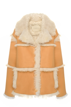 Двусторонняя бежевая шуба-дублёнка