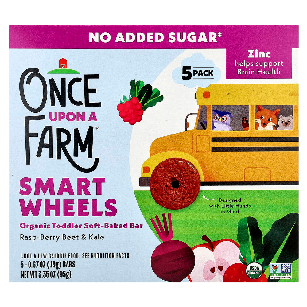 Once Upon A Farm, Smart Wheels, органический батончик мягкой выпечки, со вкусом рашпиля, свеклы и капусты, 5 батончиков по 19 г (0,67 унции)