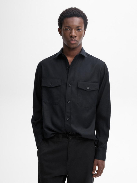 Massimo Dutti Куртка-рубашка из смесовой шерсти с карманами, синий