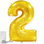 Шар (32''/81 см) Цифра, 2, Золото, 1 шт. в упак.