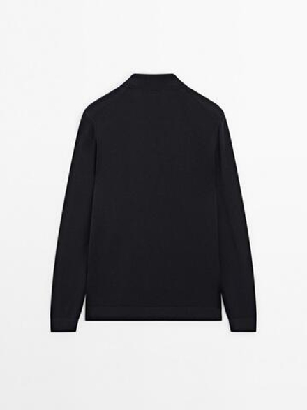 Massimo Dutti Свитер поло с молнией, темно-синий