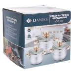Набор посуды нерж, 6 пр, кастрюли 1.9,2.9,4.75 л, индукц, Daniks, Вена, SD-T87-6