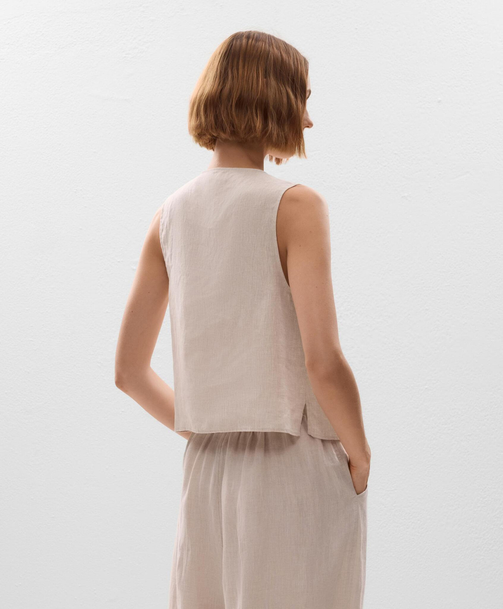 Oysho Топ с завязками из 100% льна, песочный меланж