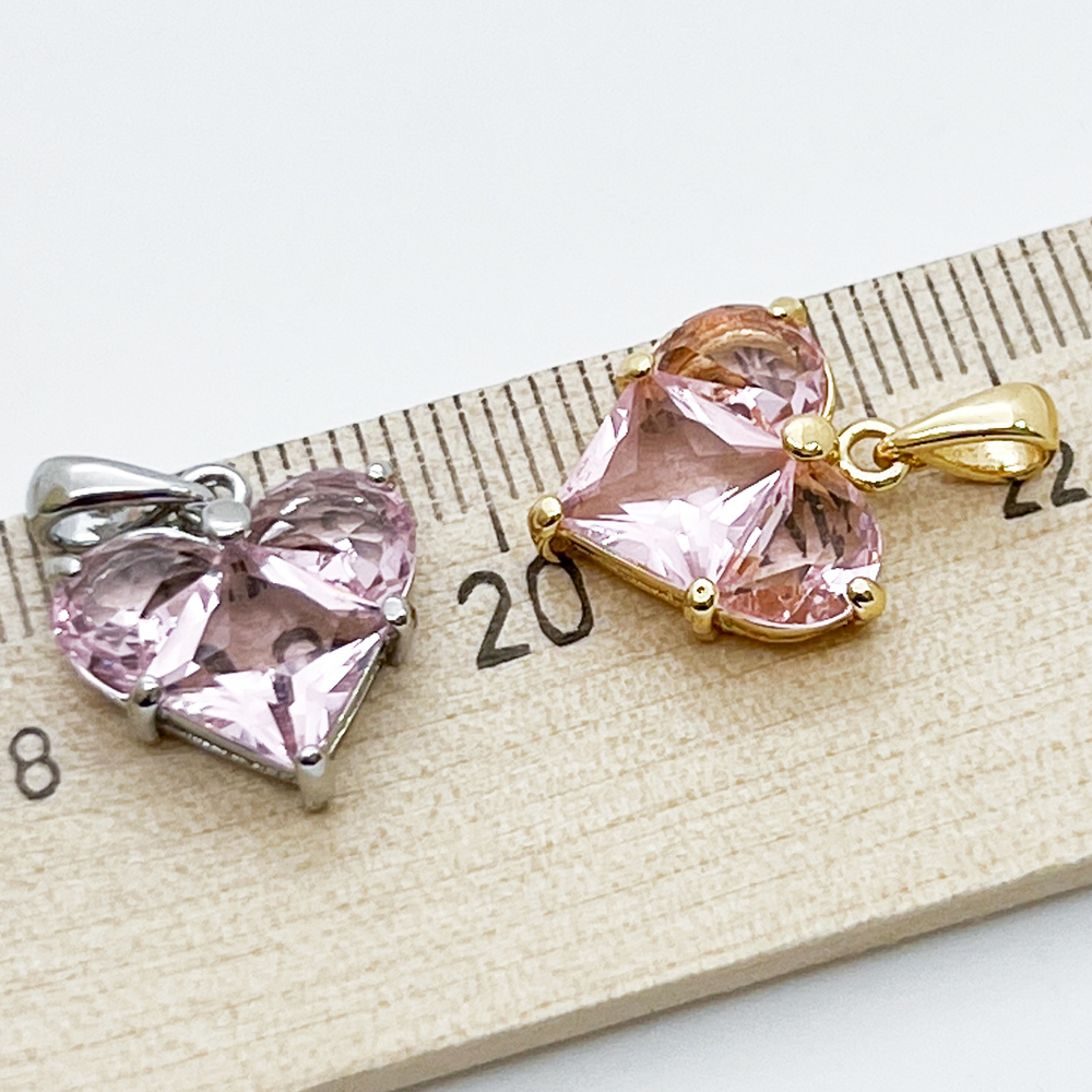 Подвеска Сердце, цвет золото+розовый, размер 14*14 мм, цена за 1 шт