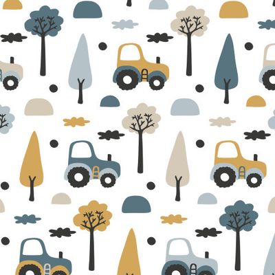 Buy baby fabric hand drawn cars tractor scandinavian style