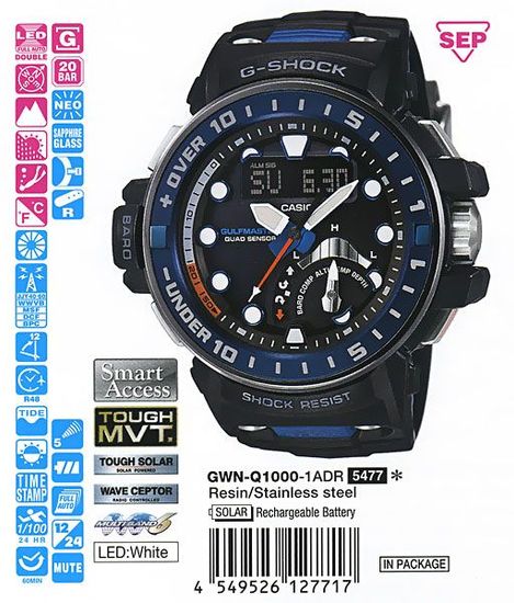 Casio GWN-Q1000-1A G-SHOCK-PREMIUM описание