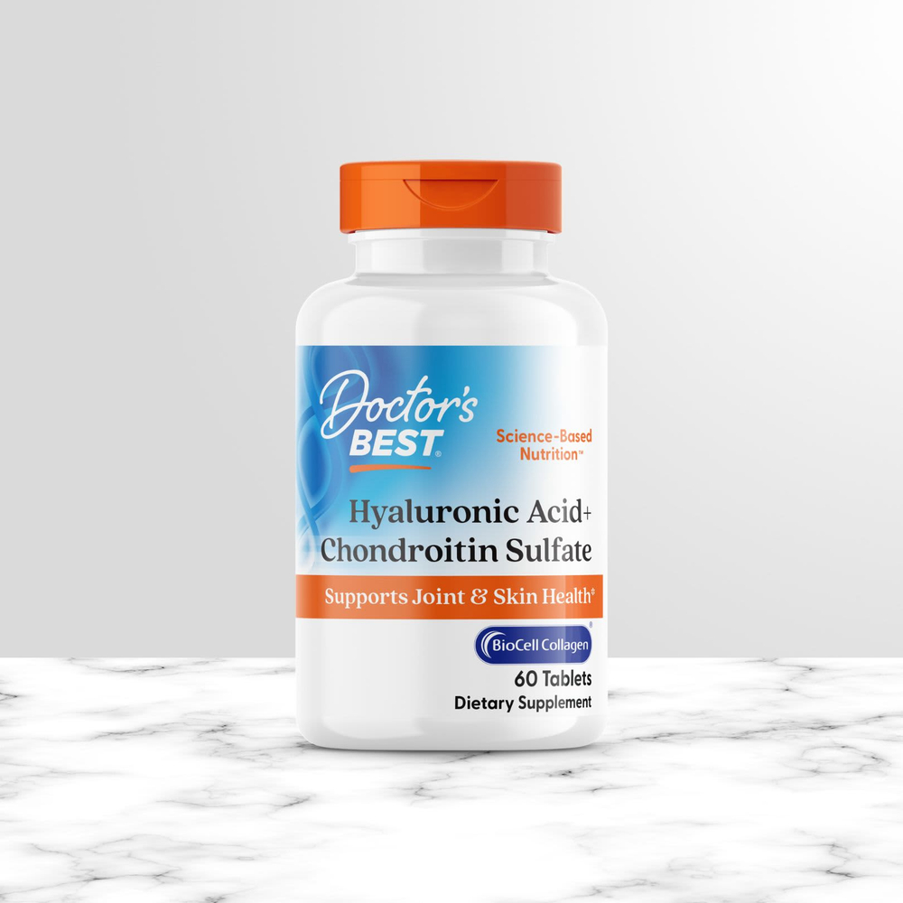 Doctor's Best, BioCell Collagen, гиалуроновая кислота и хондроитинсульфат, 60 вегетарианских капсул
