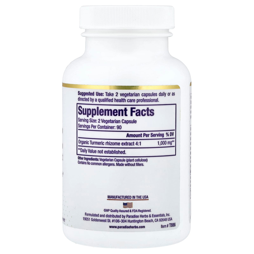 Paradise Herbs, куркума, 180 вегетарианских капсул (500 мг в 1 капсуле)