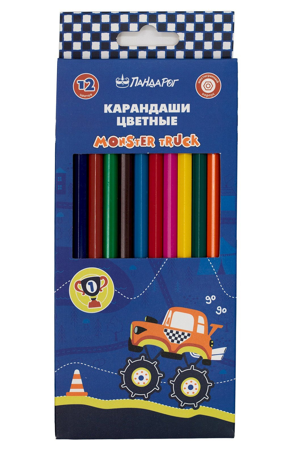 Карандаши цветные ПандаРог Гонка, 12  цветов, пластиковые, шестигранные