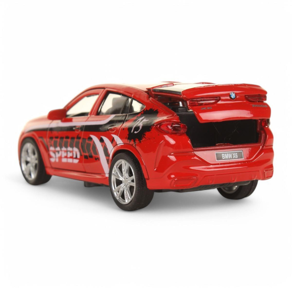 Модель ин. мет. "BMW X6 спорт" 12см, двери, багаж, красный, в коробка (Технопарк)