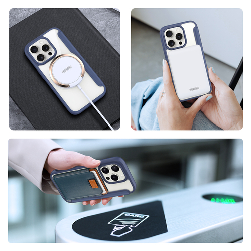 Прозрачный чехол книжка синего цвета с поддержкой MagSafe от Dux Ducis для iPhone 15 Pro, серия Skin X Pro Series Case