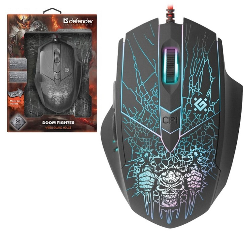 Мышь игровая проводная Defender Doom Fighter GM-260L (черная)
